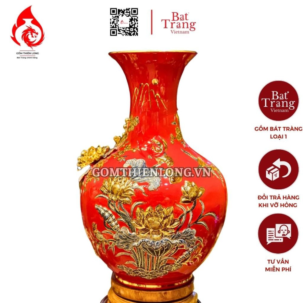 Bình Củ Tỏi Bát Tràng Màu Đỏ Công Hoa Phú Quý 231176