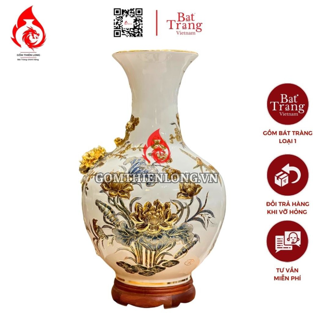 Bình Củ Tỏi Bát Tràng Màu Trắng Công Hoa Phú Quý 231181