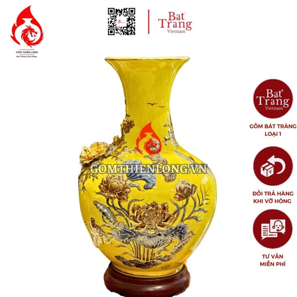 Bình Củ Tỏi Bát Tràng Màu Vàng Công Hoa Phú Quý 231177