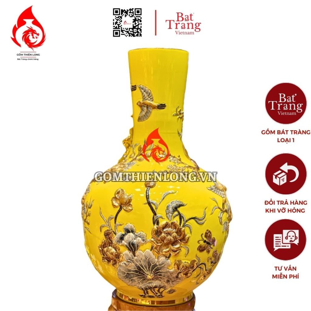 Bình Củ Tỏi Bát Tràng Màu Vàng Công Hoa Phú Quý 231171