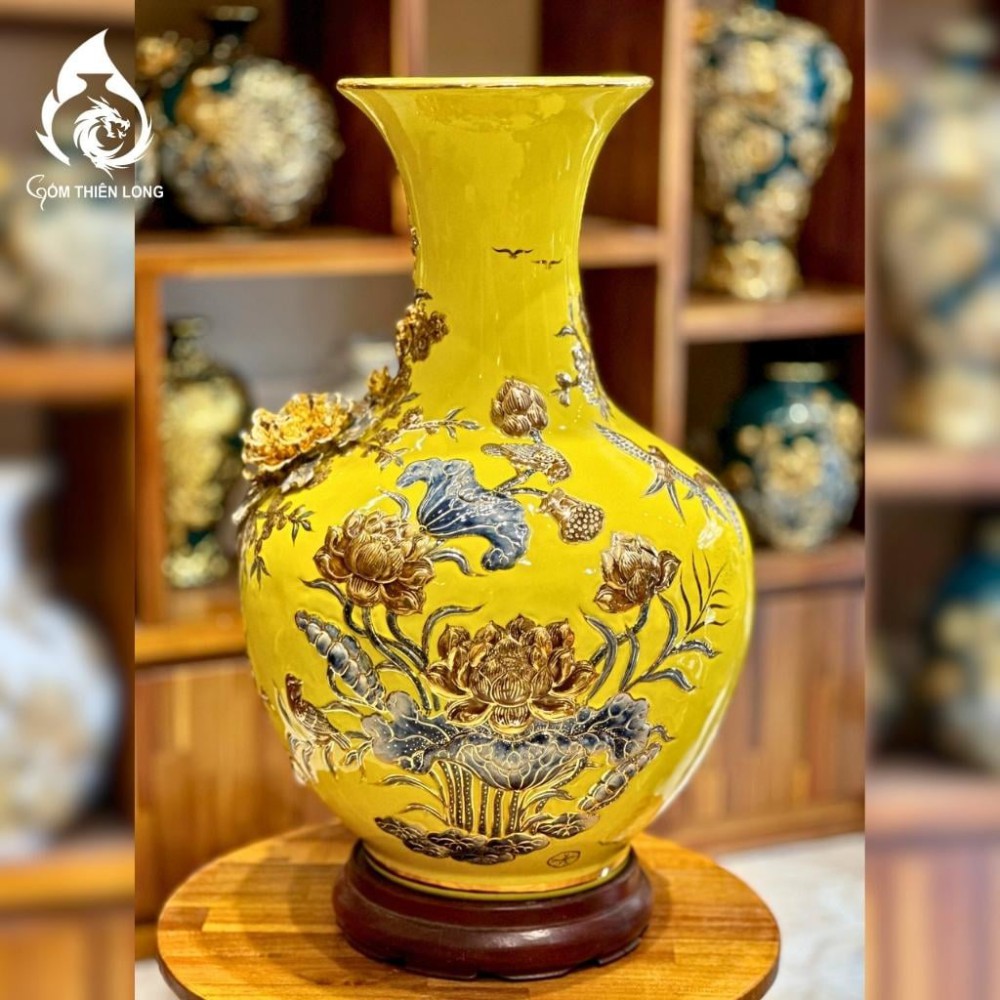 Bình Củ Tỏi Bát Tràng Màu Vàng Công Hoa Phú Quý 231177