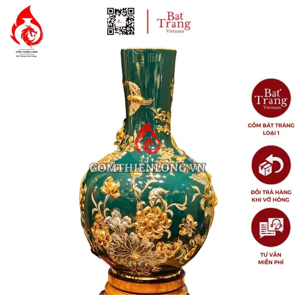 Bình Củ Tỏi Bát Tràng Màu Xanh Lục Bảo Công Hoa Phú Quý 231173