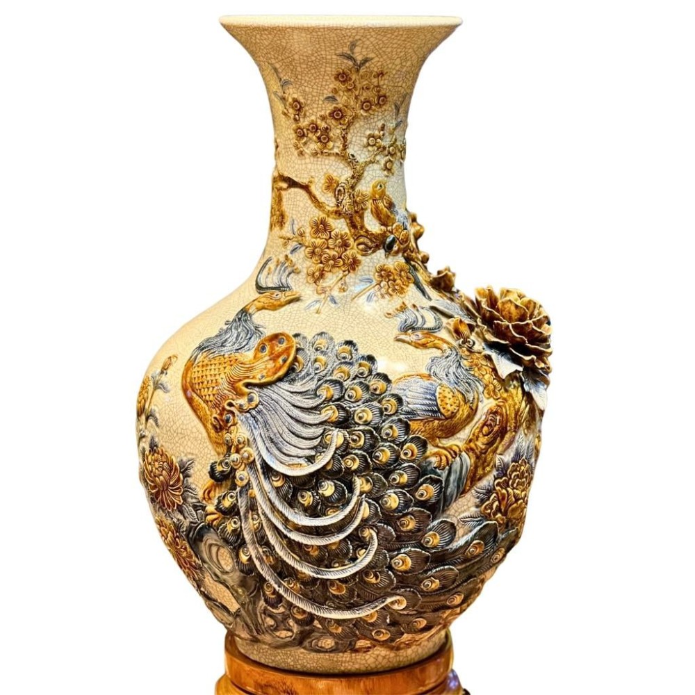 Bình Củ Tỏi Bát Tràng Men Rạn Đắp Nổi Công Hoa Phú Quý 231182