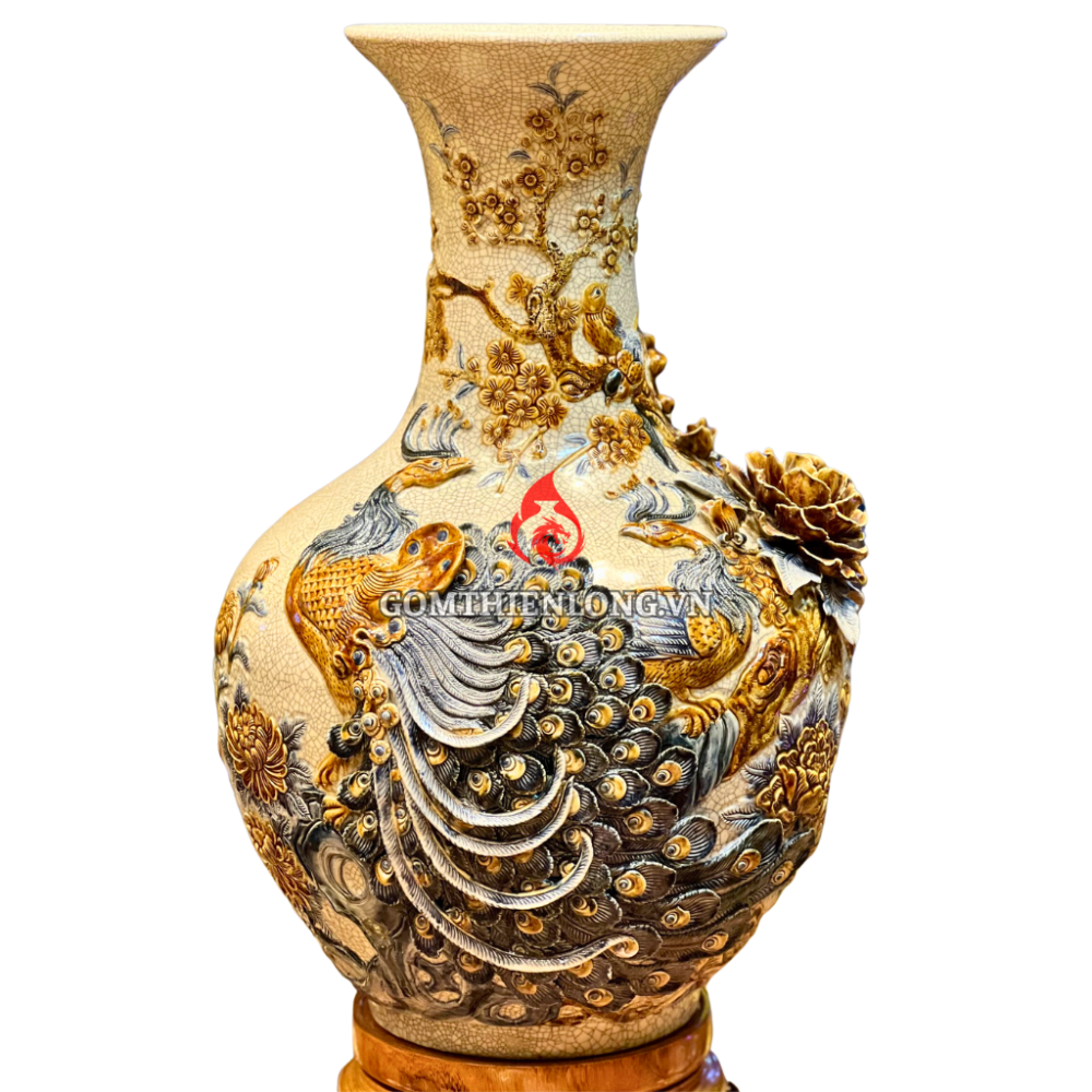 Bình Củ Tỏi Bát Tràng Men Rạn Đắp Nổi Công Hoa Phú Quý 231182