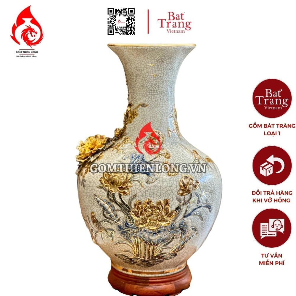 Bình Củ Tỏi Bát Tràng Men Rạn Công Hoa Phú Quý 231178