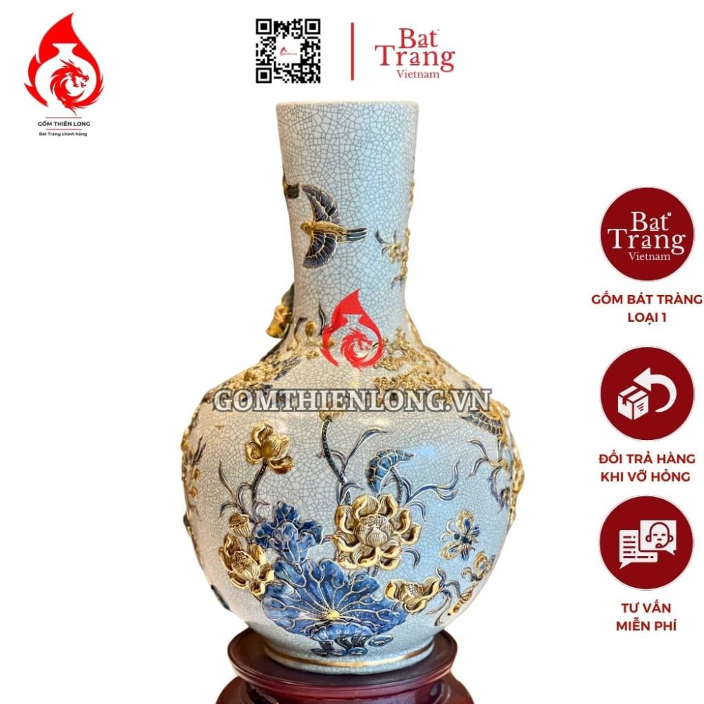 Bình Củ Tỏi Bát Tràng Men Rạn Công Hoa Phú Quý 231172