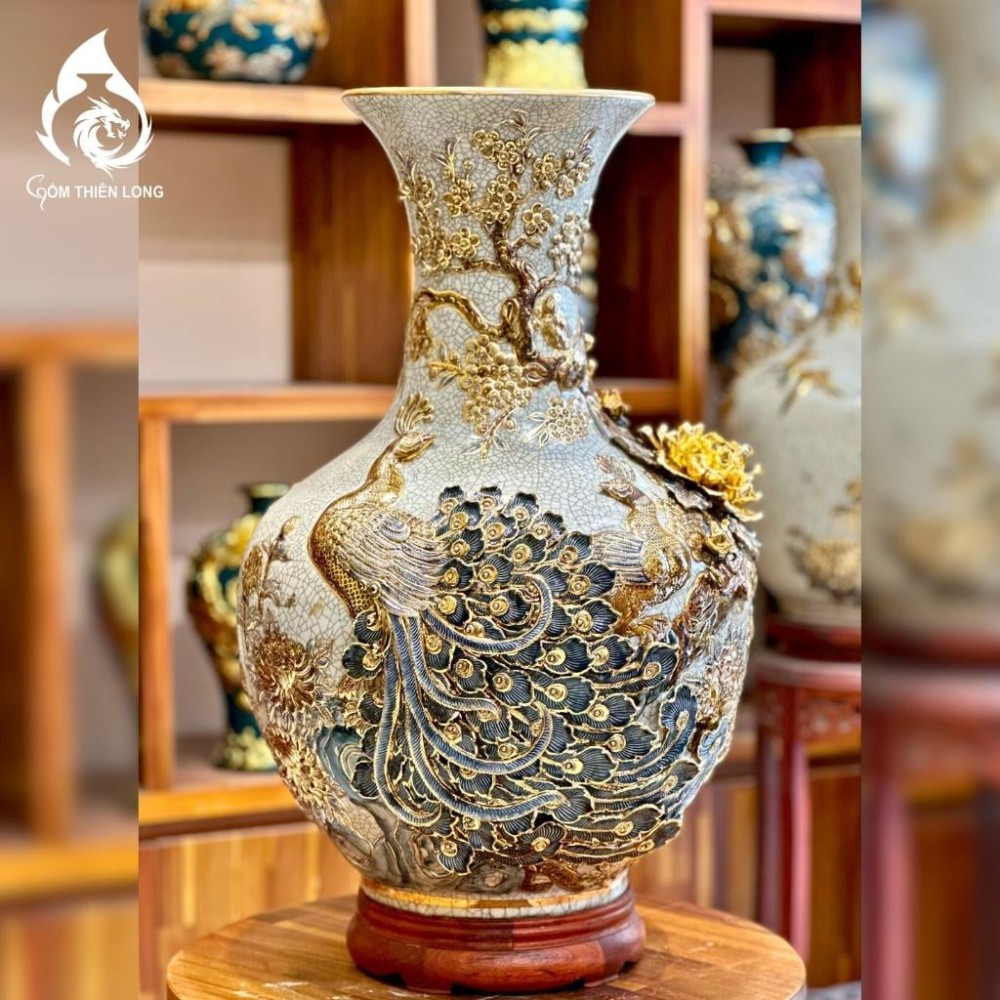 Bình Củ Tỏi Bát Tràng Men Rạn Công Hoa Phú Quý 231178