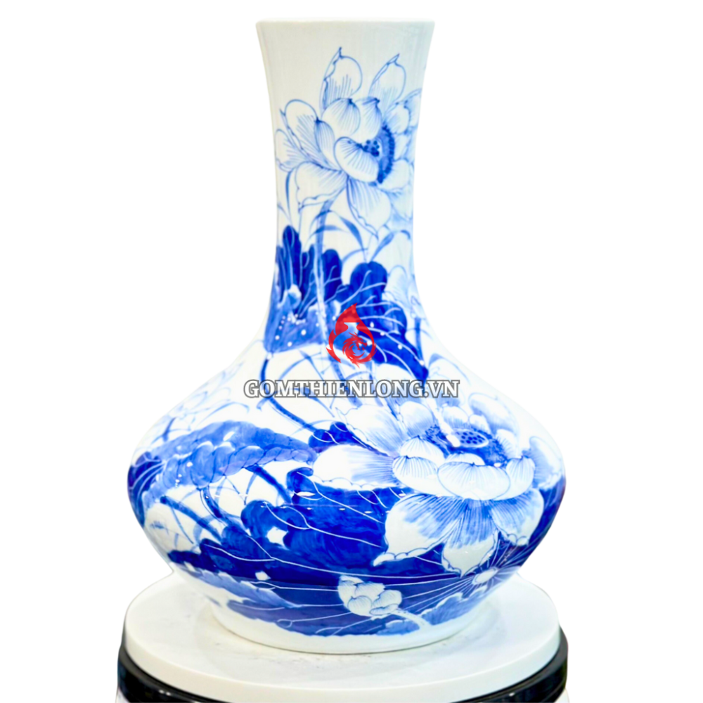 Bình Củ Tỏi Bát Tràng Men Lam Sen Phú Quý 231199