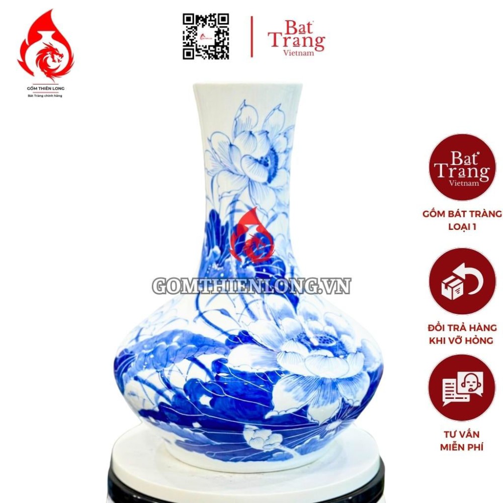 Bình Củ Tỏi Bát Tràng Men Lam Sen Phú Quý 231199