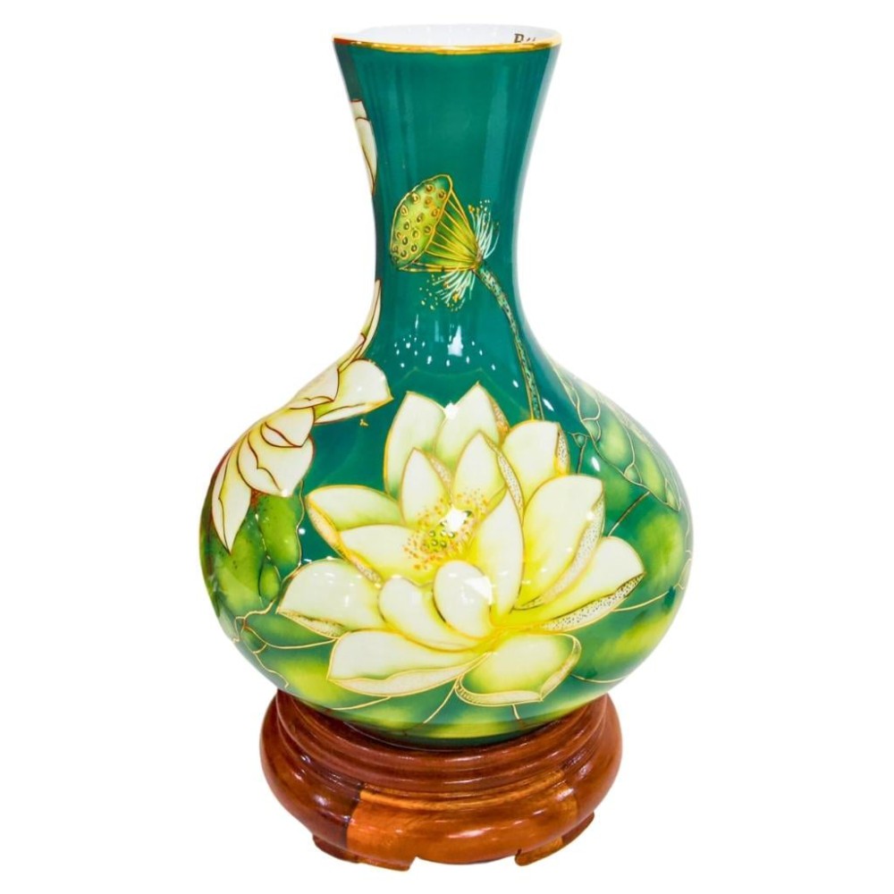 Bình Củ Tỏi Bát Tràng Vẽ Vàng Sen Phú Quý 231196