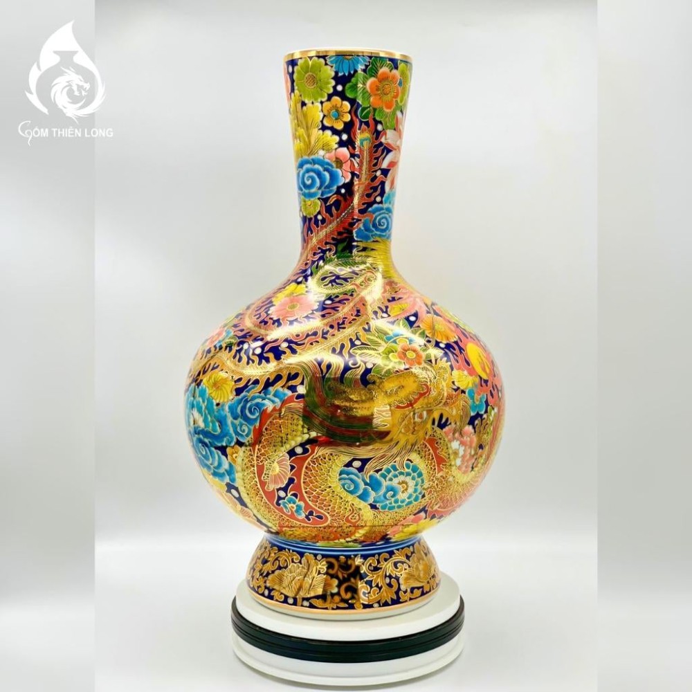Bình Củ Tỏi Bát Tràng Vẽ Vàng Long Phụng Xum Vầy 231187