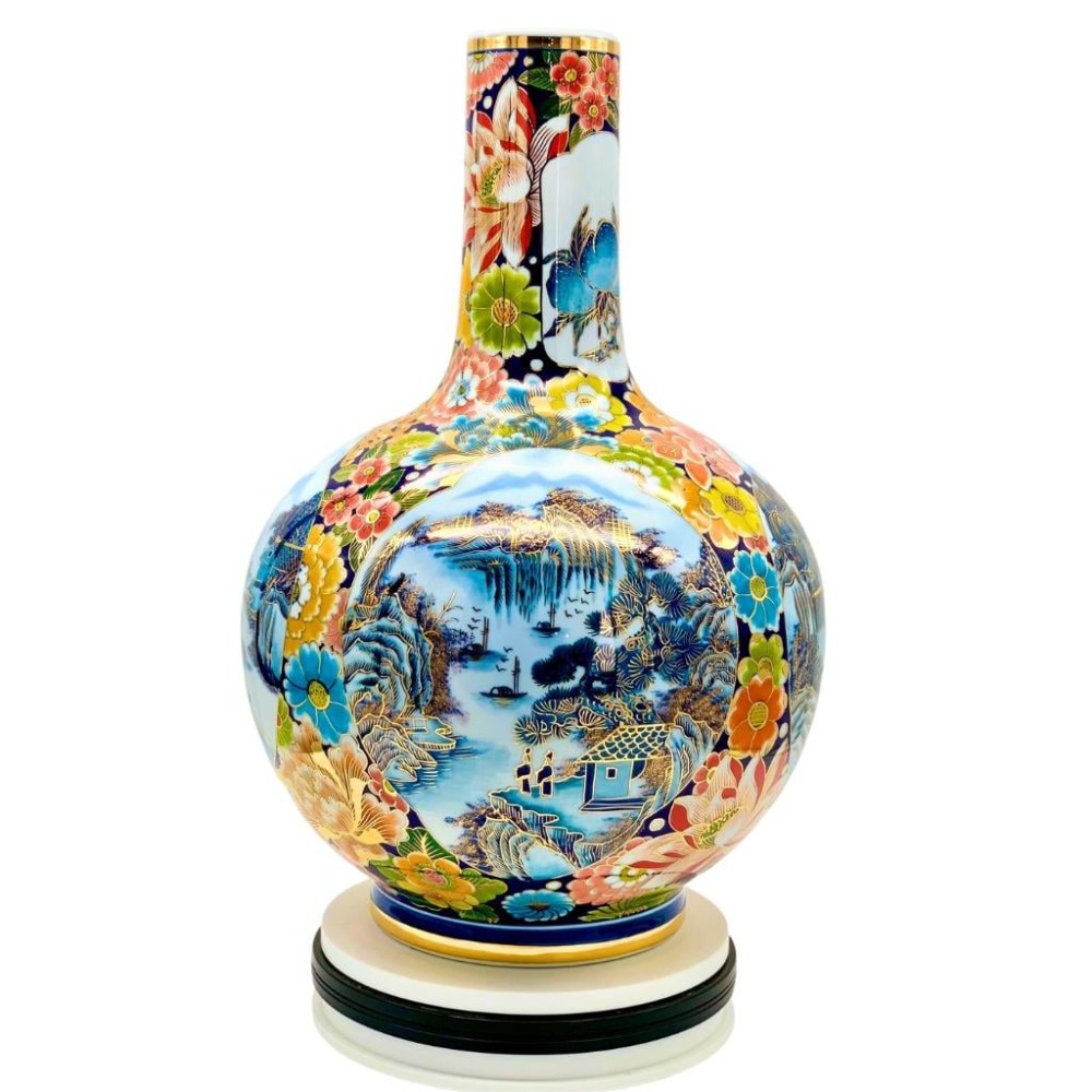 Bình Củ Tỏi Bát Tràng Vẽ Vàng Sơn Thủy 231189