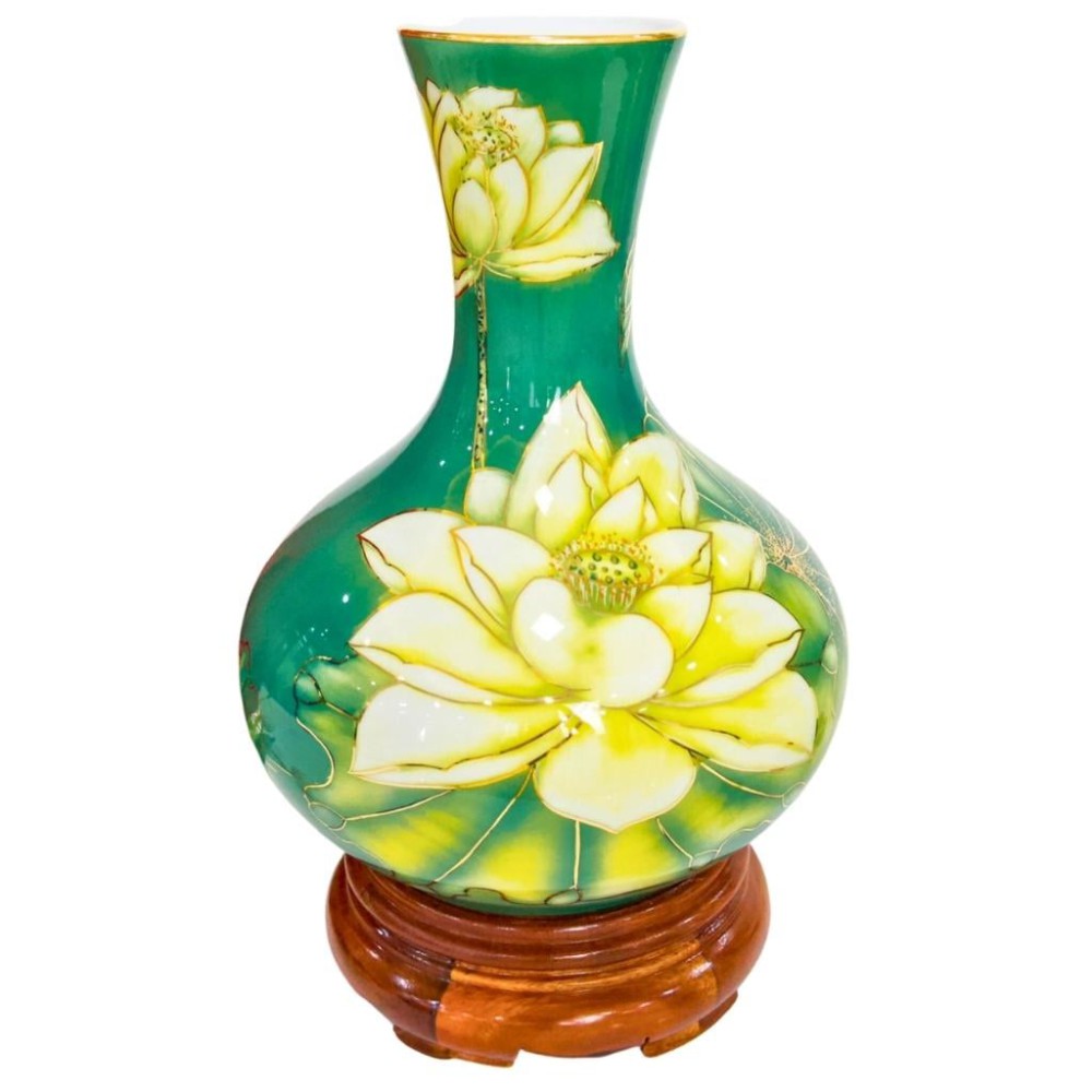 Bình Củ Tỏi Bát Tràng Vẽ Vàng Sen Phú Quý 231195