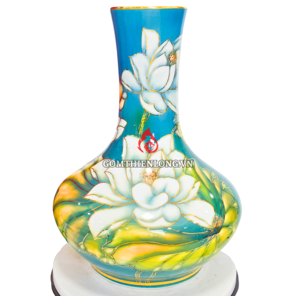 Bình Củ Tỏi Bát Tràng Vẽ Vàng Sen Phú Quý 231194