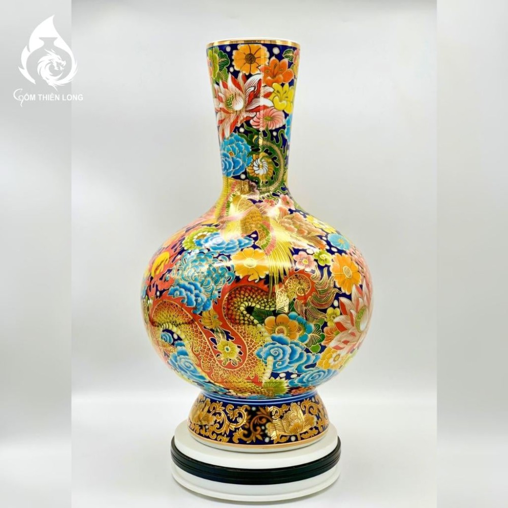 Bình Củ Tỏi Bát Tràng Vẽ Vàng Long Phụng Xum Vầy 231187