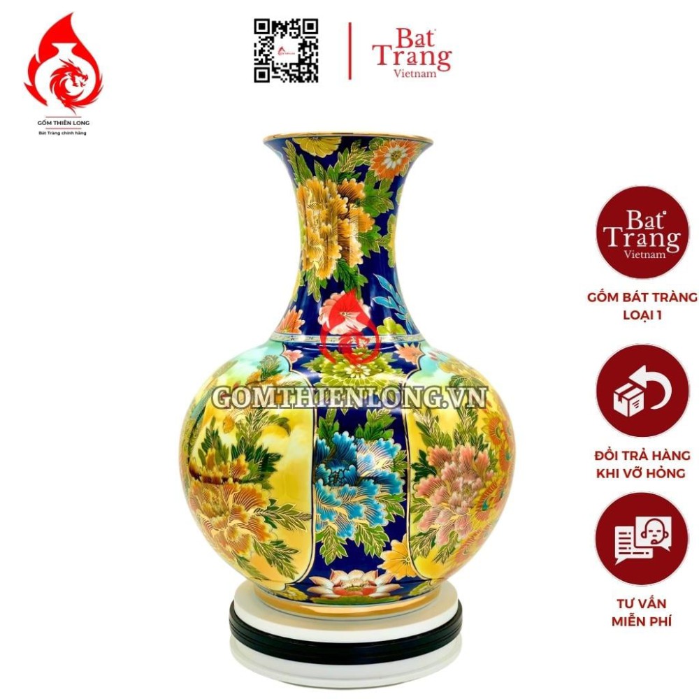 Bình Củ Tỏi Bát Tràng Vẽ Vàng Công Hoa Phú Quý 231185