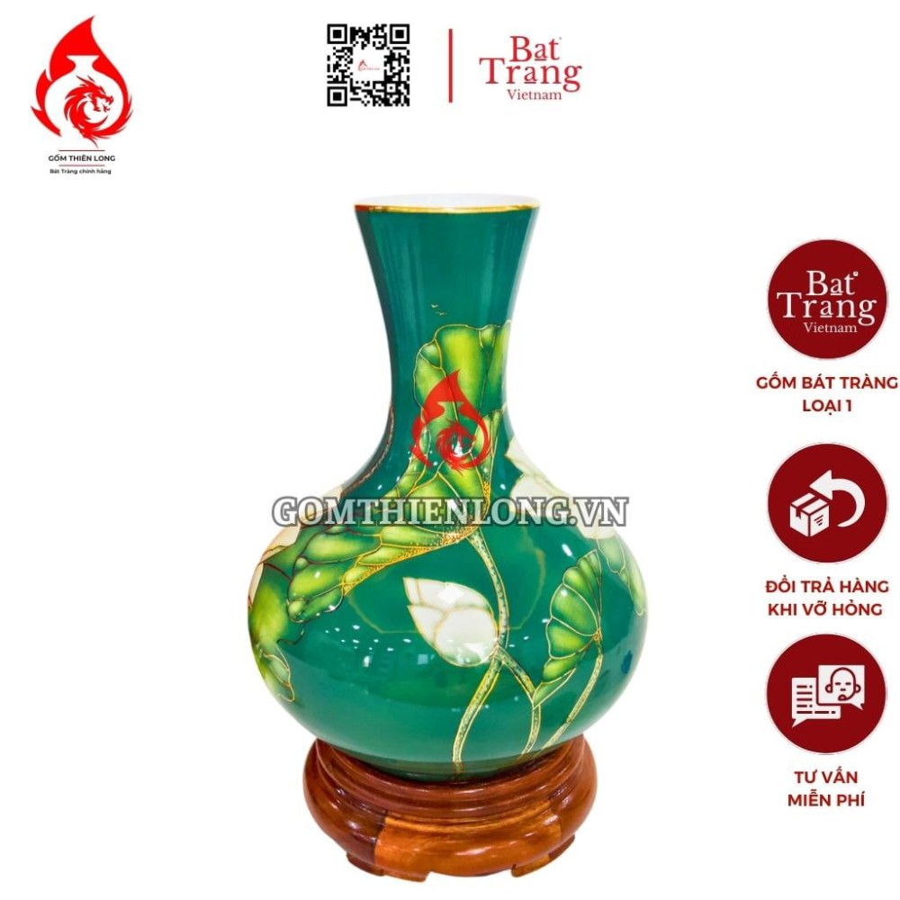 Bình Củ Tỏi Bát Tràng Vẽ Vàng Sen Phú Quý 231196