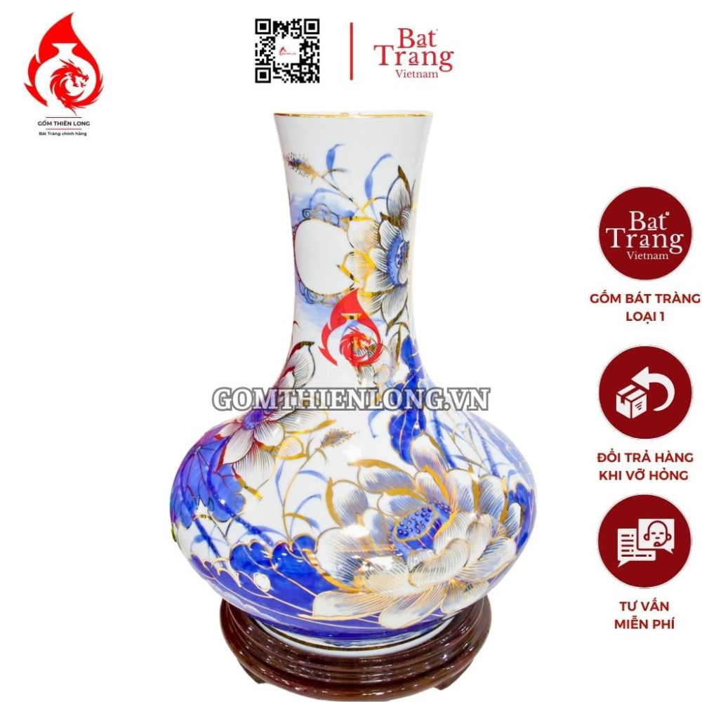 Bình Củ Tỏi Bát Tràng Vẽ Vàng Sen Phú Quý 231200