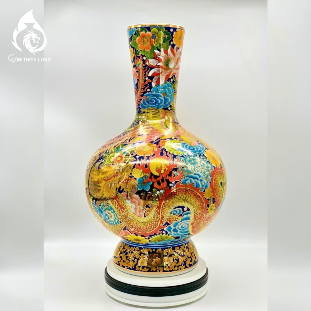 Bình Củ Tỏi Bát Tràng Vẽ Vàng Long Phụng Xum Vầy 231187