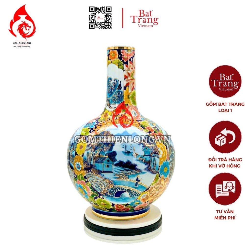 Bình Củ Tỏi Bát Tràng Vẽ Vàng Sơn Thủy 231189