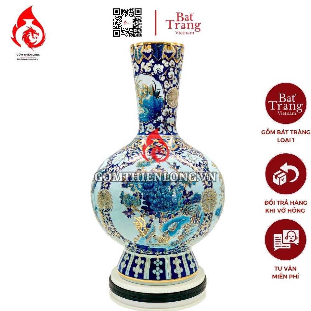 Bình Củ Tỏi Bát Tràng Vẽ Vàng Tùng Cúc Trúc Mai 231192