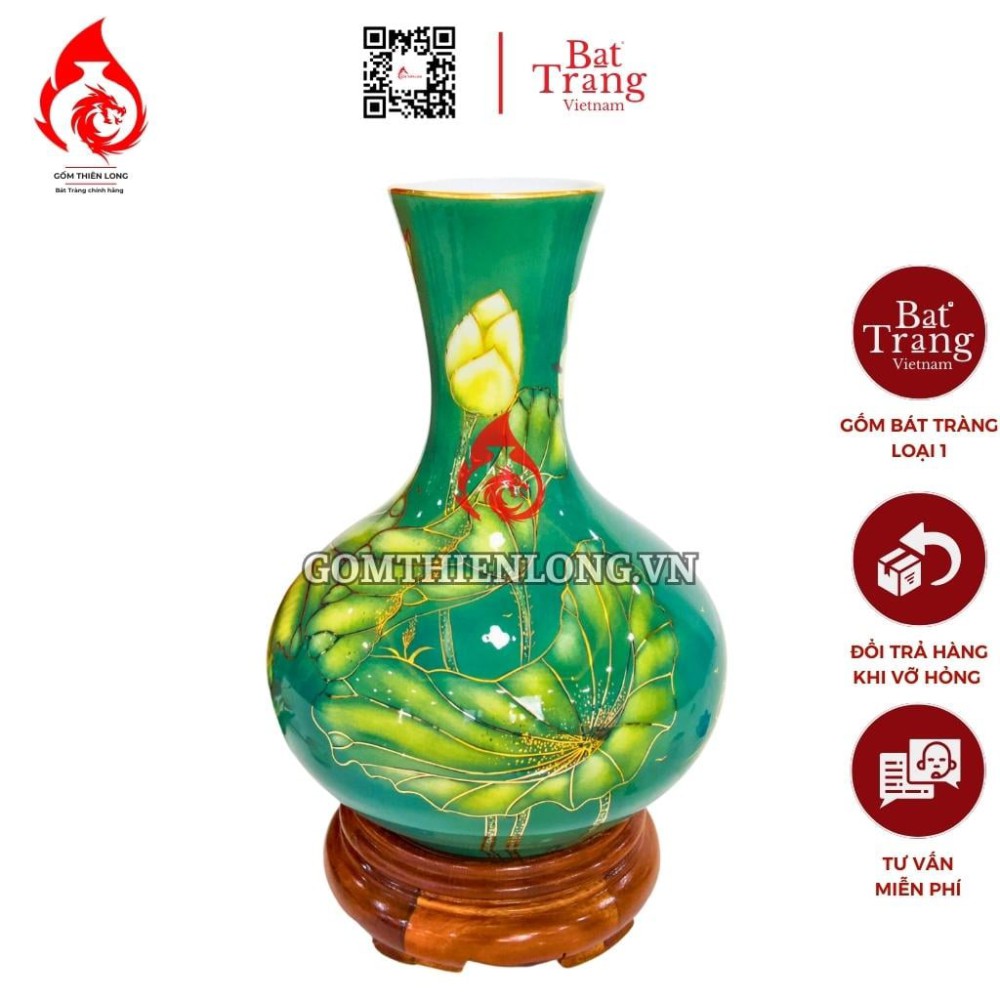 Bình Củ Tỏi Bát Tràng Vẽ Vàng Sen Phú Quý 231195