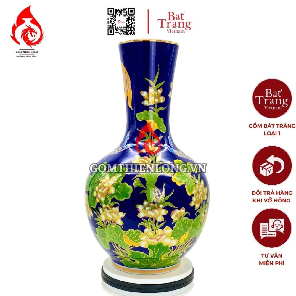 Bình Củ Tỏi Bát Tràng Vẽ Vàng Cá Chép Hoa Sen 231184