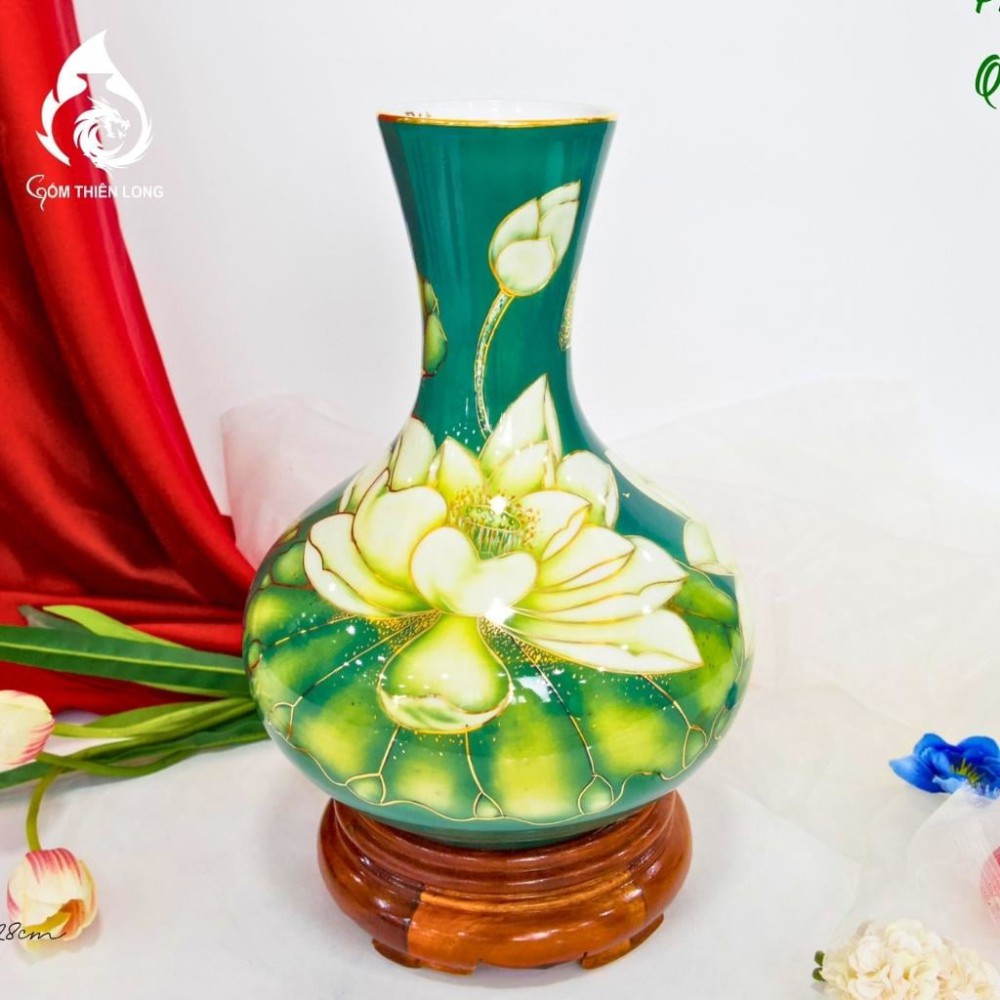 Bình Củ Tỏi Bát Tràng Vẽ Vàng Sen Phú Quý 231196