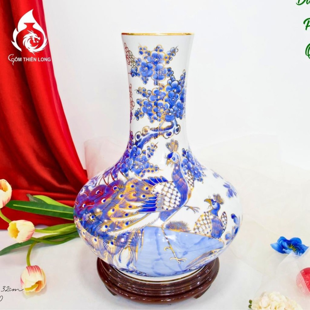 Bình Củ Tỏi Bát Tràng Vẽ Vàng Công Danh Phú Quý 231201