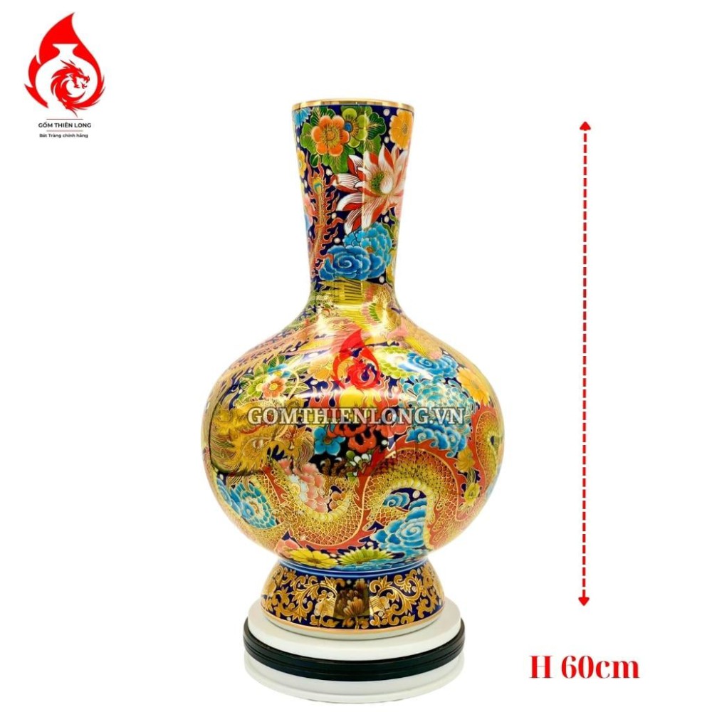 Bình Củ Tỏi Bát Tràng Vẽ Vàng Long Phụng Xum Vầy 231187