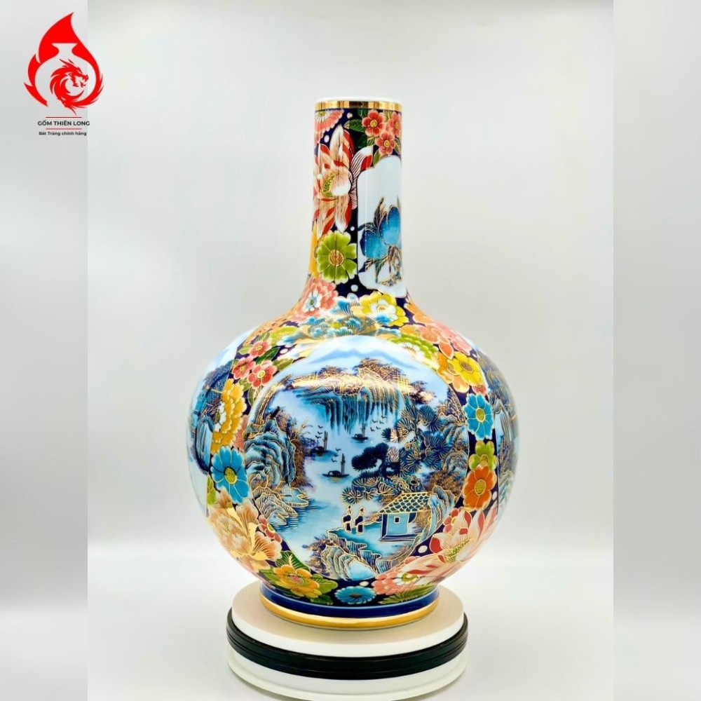Bình Củ Tỏi Bát Tràng Vẽ Vàng Sơn Thủy 231189