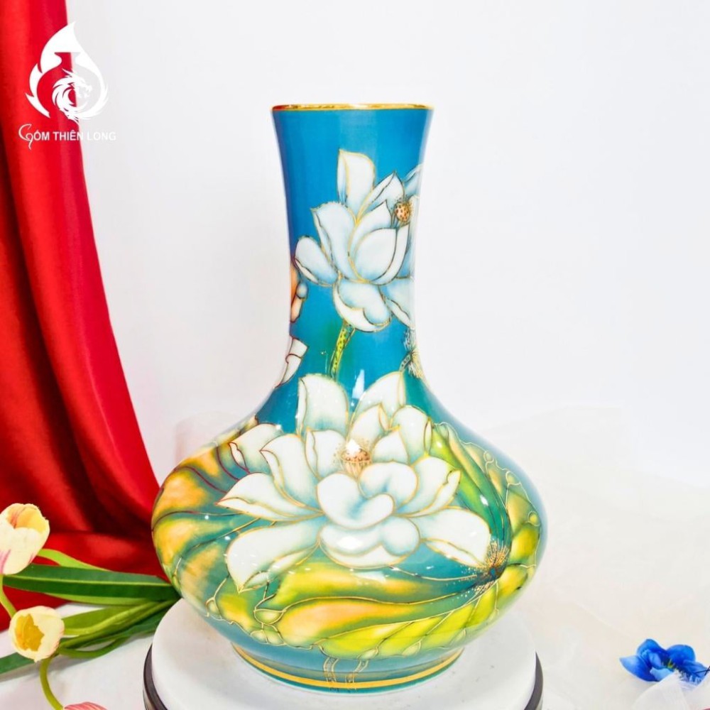 Bình Củ Tỏi Bát Tràng Vẽ Vàng Sen Phú Quý 231194