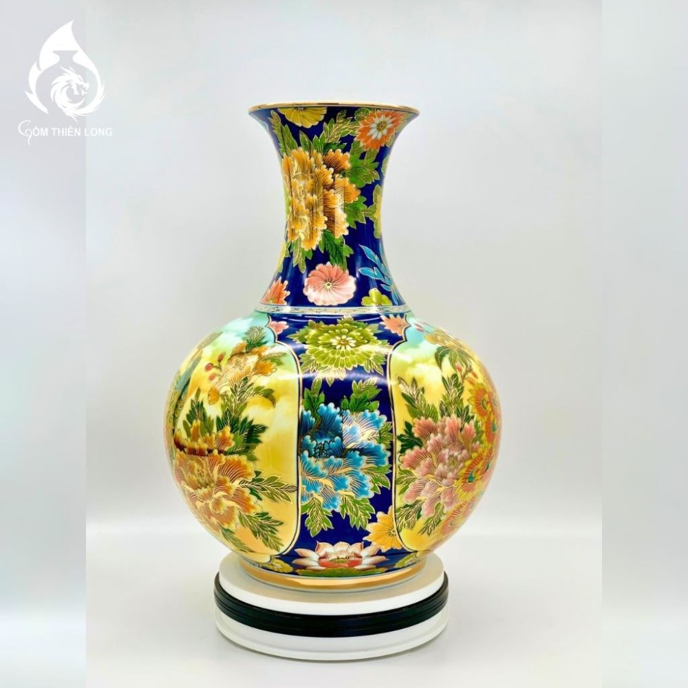 Bình Củ Tỏi Bát Tràng Vẽ Vàng Công Hoa Phú Quý 231185