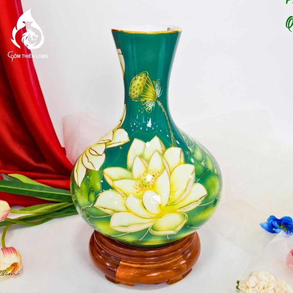 Bình Củ Tỏi Bát Tràng Vẽ Vàng Sen Phú Quý 231196