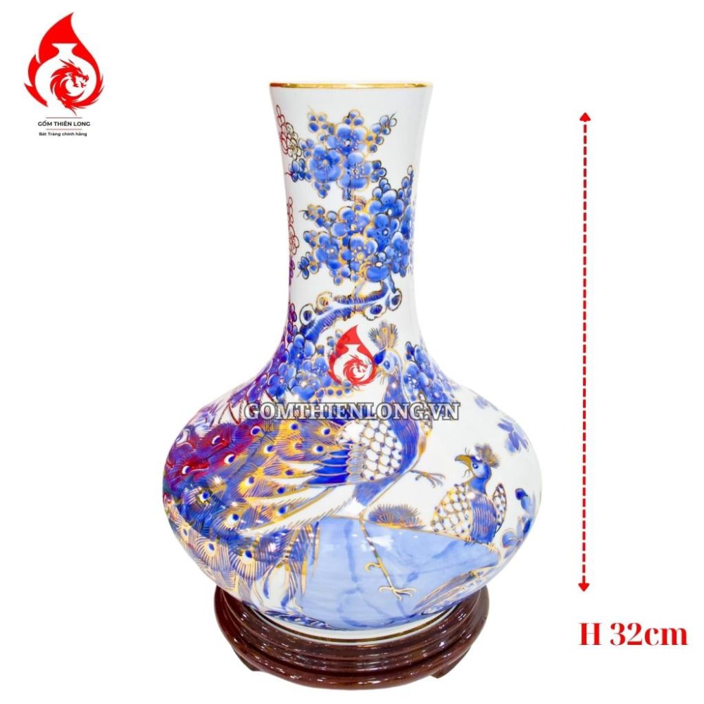 Bình Củ Tỏi Bát Tràng Vẽ Vàng Công Danh Phú Quý 231201