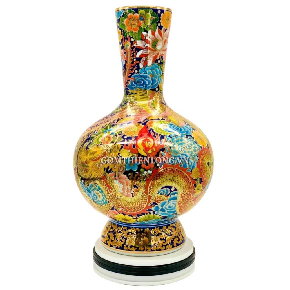 Bình Củ Tỏi Bát Tràng Vẽ Vàng Long Phụng Xum Vầy 231187
