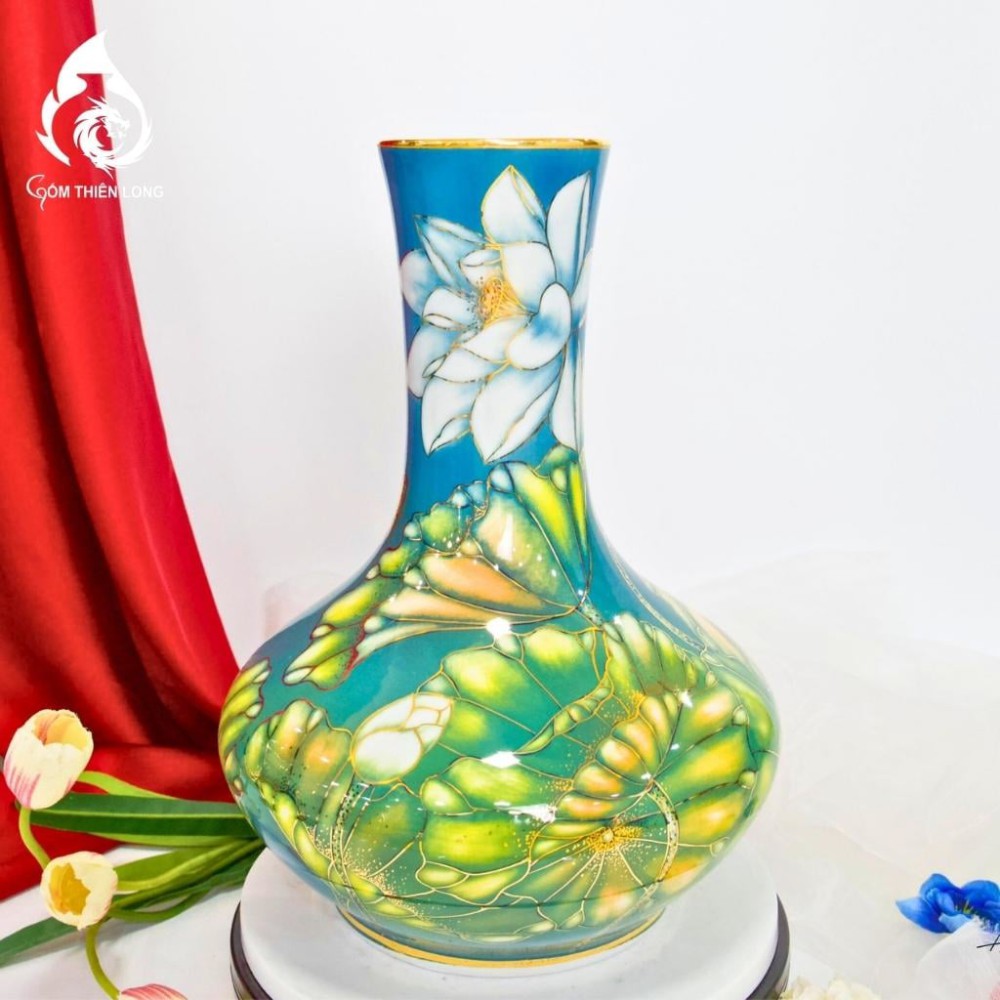 Bình Củ Tỏi Bát Tràng Vẽ Vàng Sen Phú Quý 231194