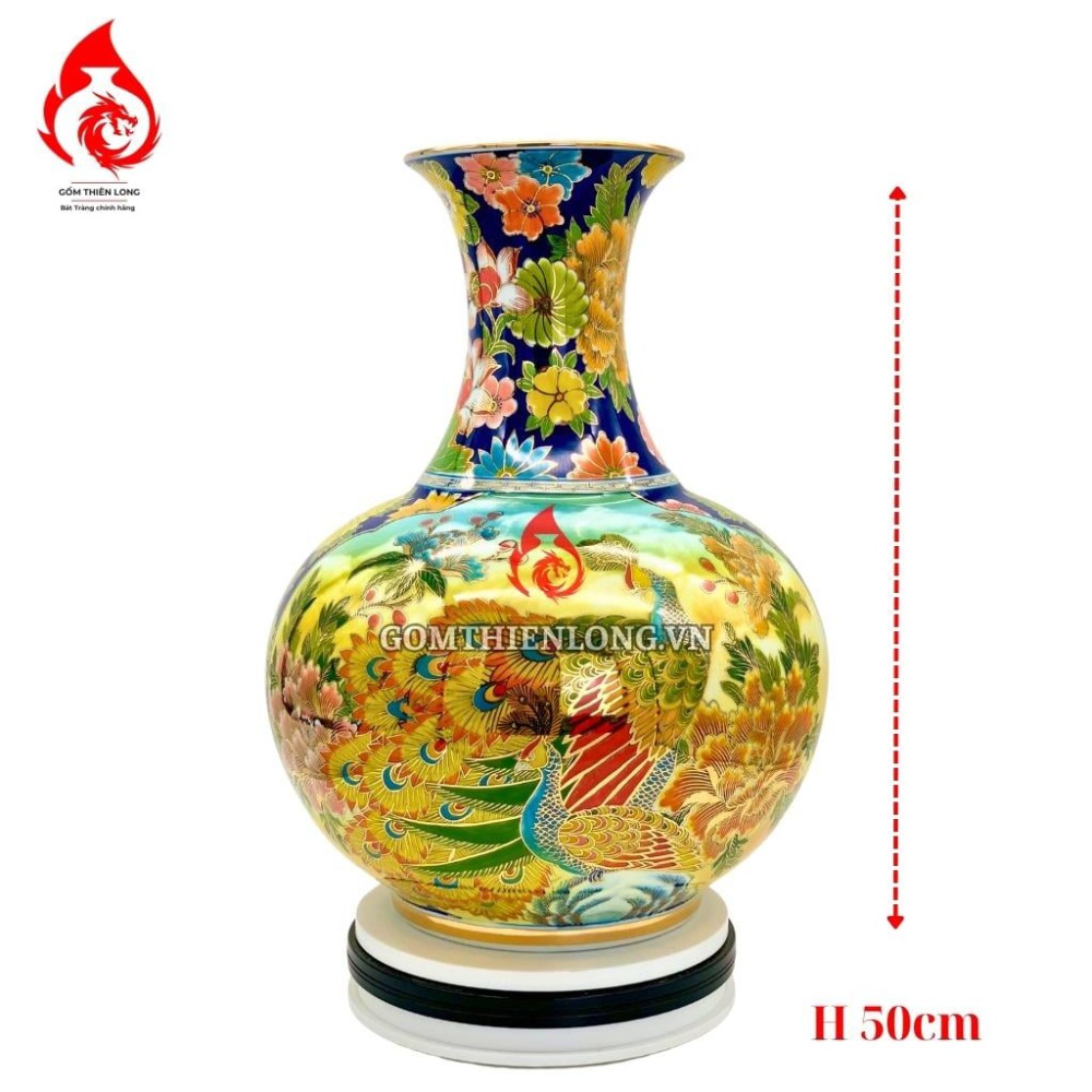 Bình Củ Tỏi Bát Tràng Vẽ Vàng Công Hoa Phú Quý 231185