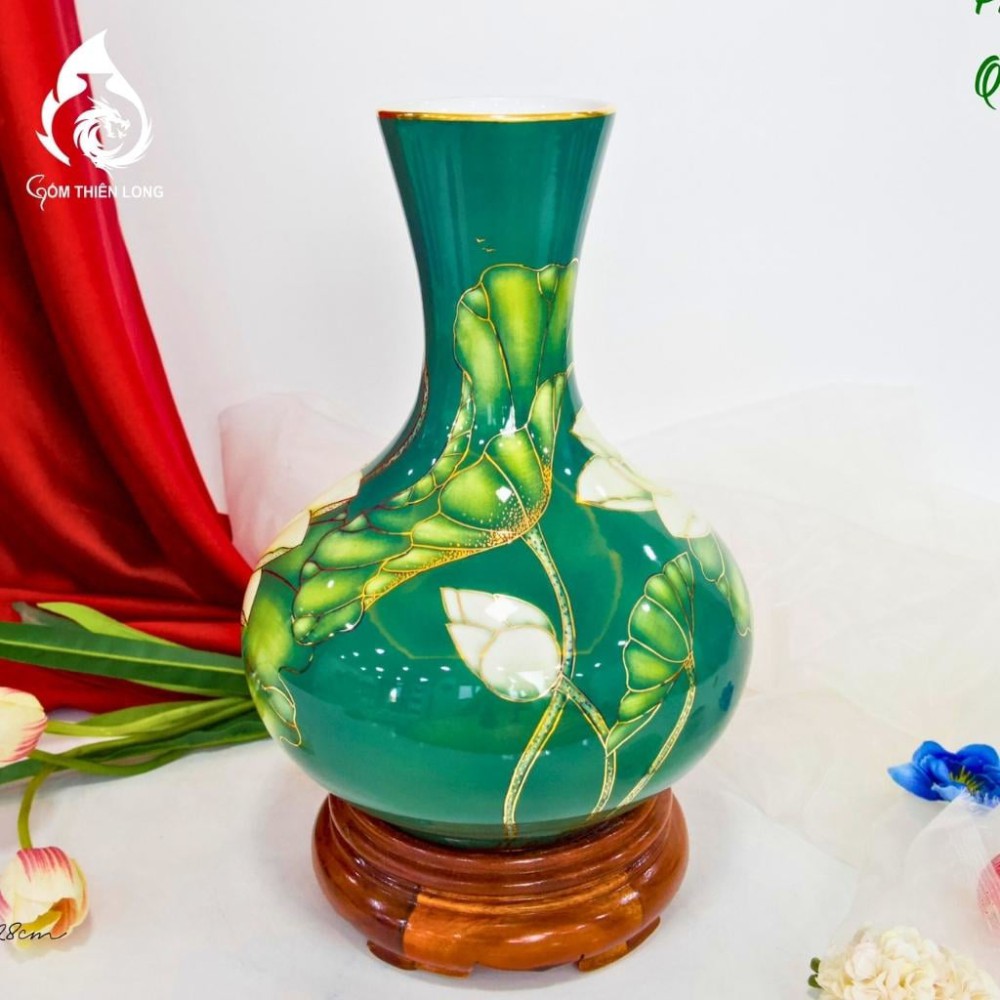 Bình Củ Tỏi Bát Tràng Vẽ Vàng Sen Phú Quý 231196