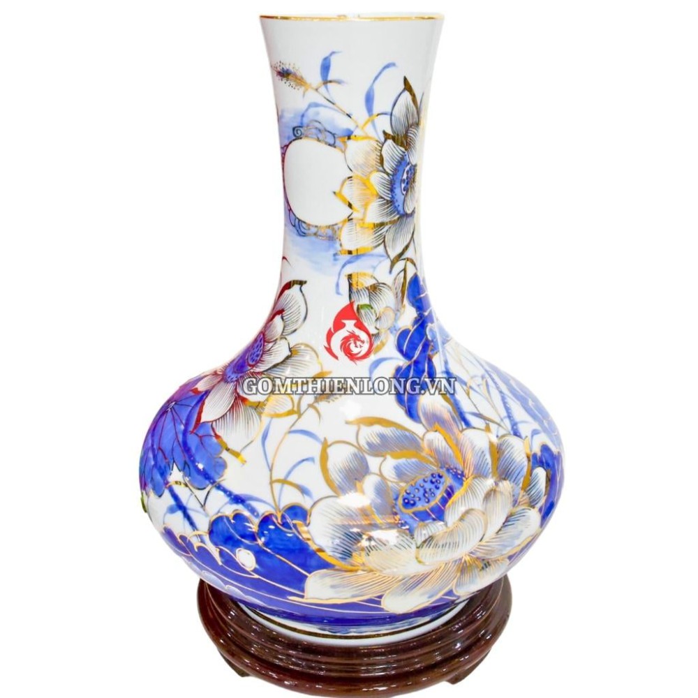 Bình Củ Tỏi Bát Tràng Vẽ Vàng Sen Phú Quý 231200