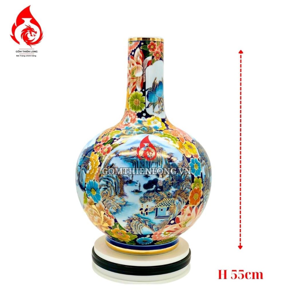 Bình Củ Tỏi Bát Tràng Vẽ Vàng Sơn Thủy 231189