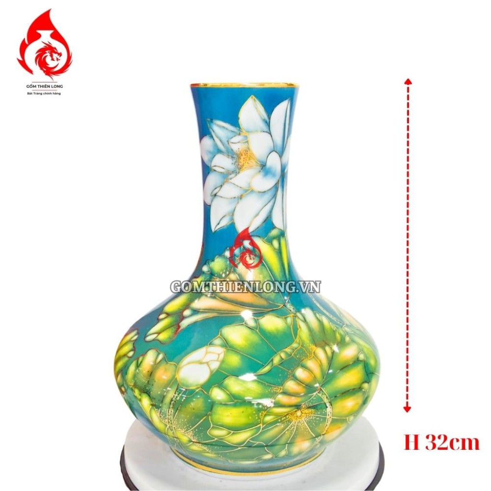 Bình Củ Tỏi Bát Tràng Vẽ Vàng Sen Phú Quý 231194