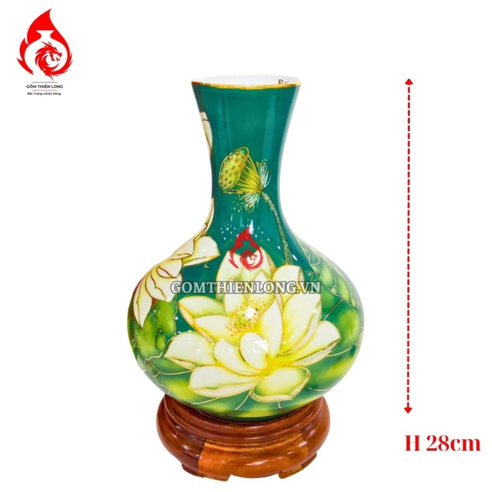 Bình Củ Tỏi Bát Tràng Vẽ Vàng Sen Phú Quý 231196