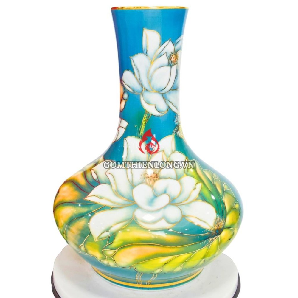 Bình Củ Tỏi Bát Tràng Vẽ Vàng Sen Phú Quý 231194