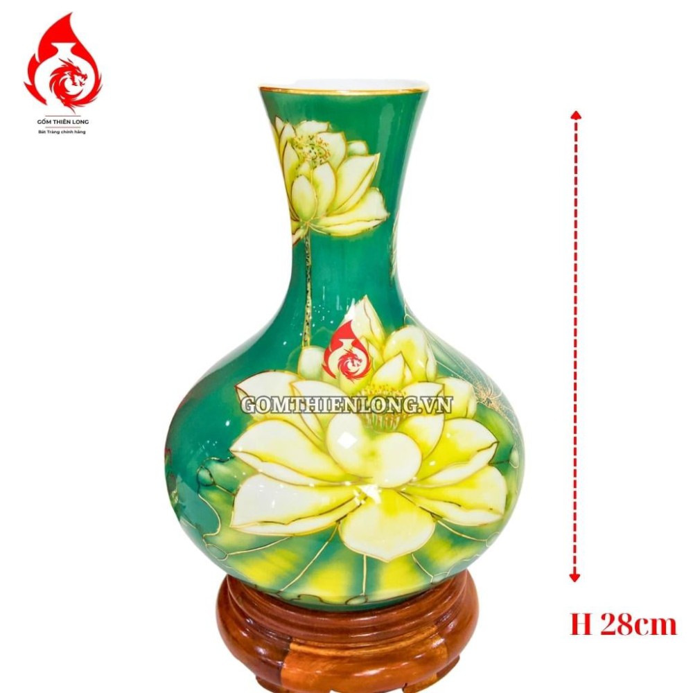 Bình Củ Tỏi Bát Tràng Vẽ Vàng Sen Phú Quý 231195