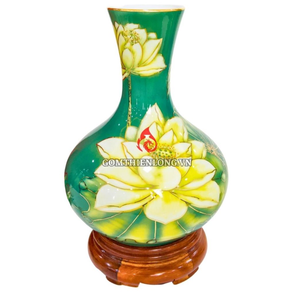 Bình Củ Tỏi Bát Tràng Vẽ Vàng Sen Phú Quý 231195