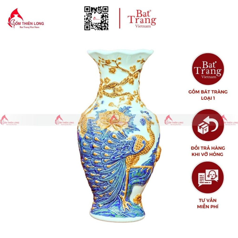 Lọ Hoa Bàn Thờ Men Ngọc Đắp Công Đào 230839