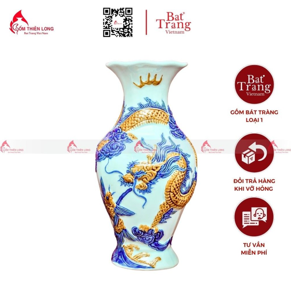Lọ Hoa Bàn Thờ Men Ngọc Đắp Rồng 230838