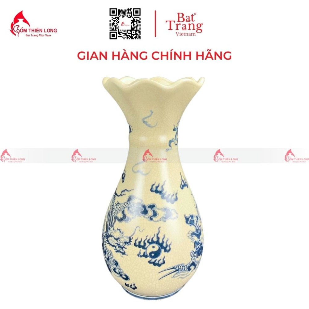 Lọ Hoa Bàn Thờ Men Rạn Miệng Lượn R230843