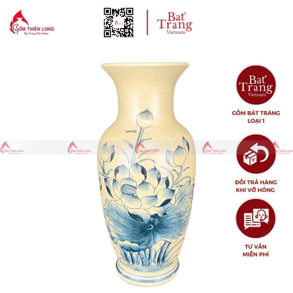 Lọ Hoa Bàn Thờ Men Rạn Vẽ Sen S230842